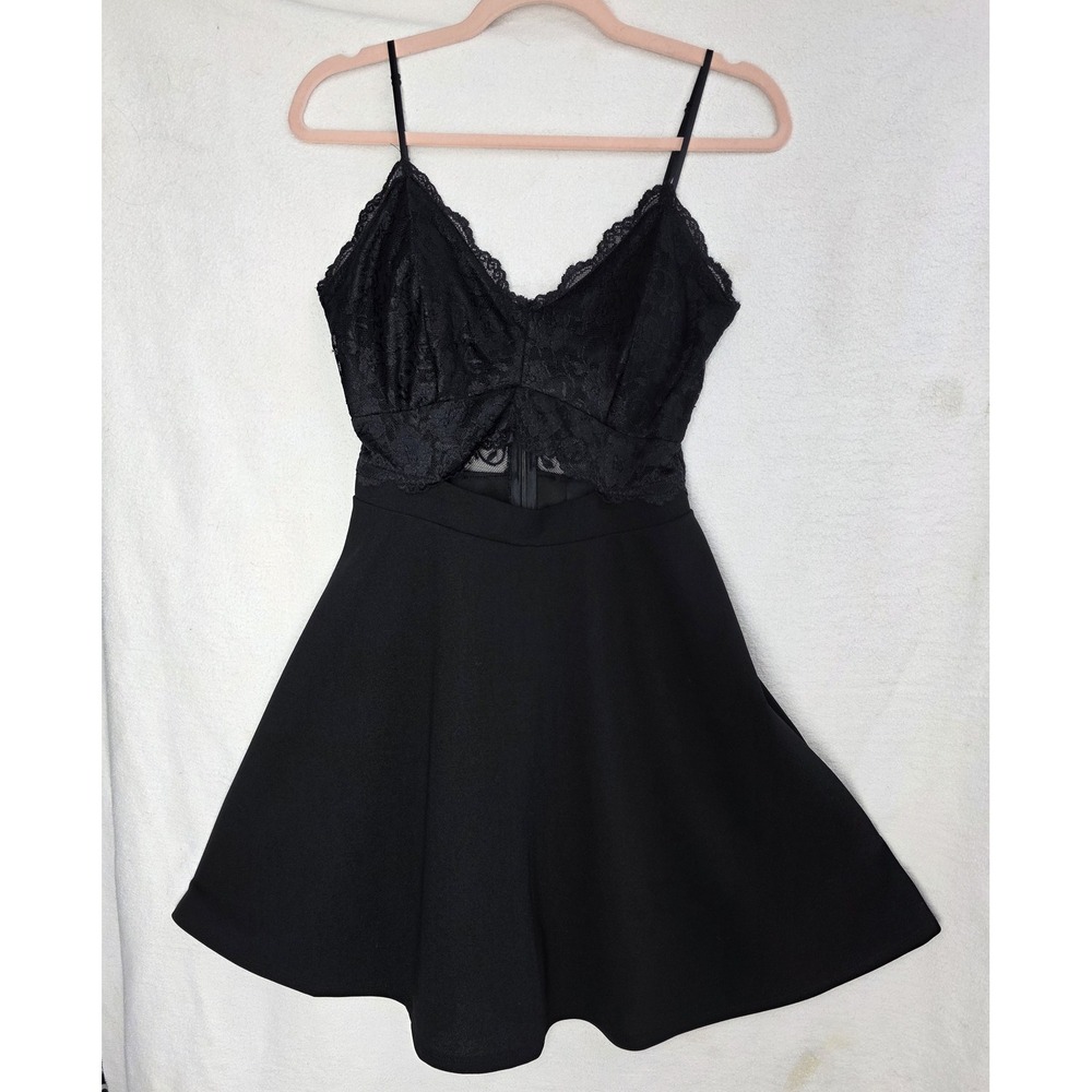 O'Delilah Dress Womens Medium Black Lace Bodice Fit‎ Flare Sleeveless Party Sexy